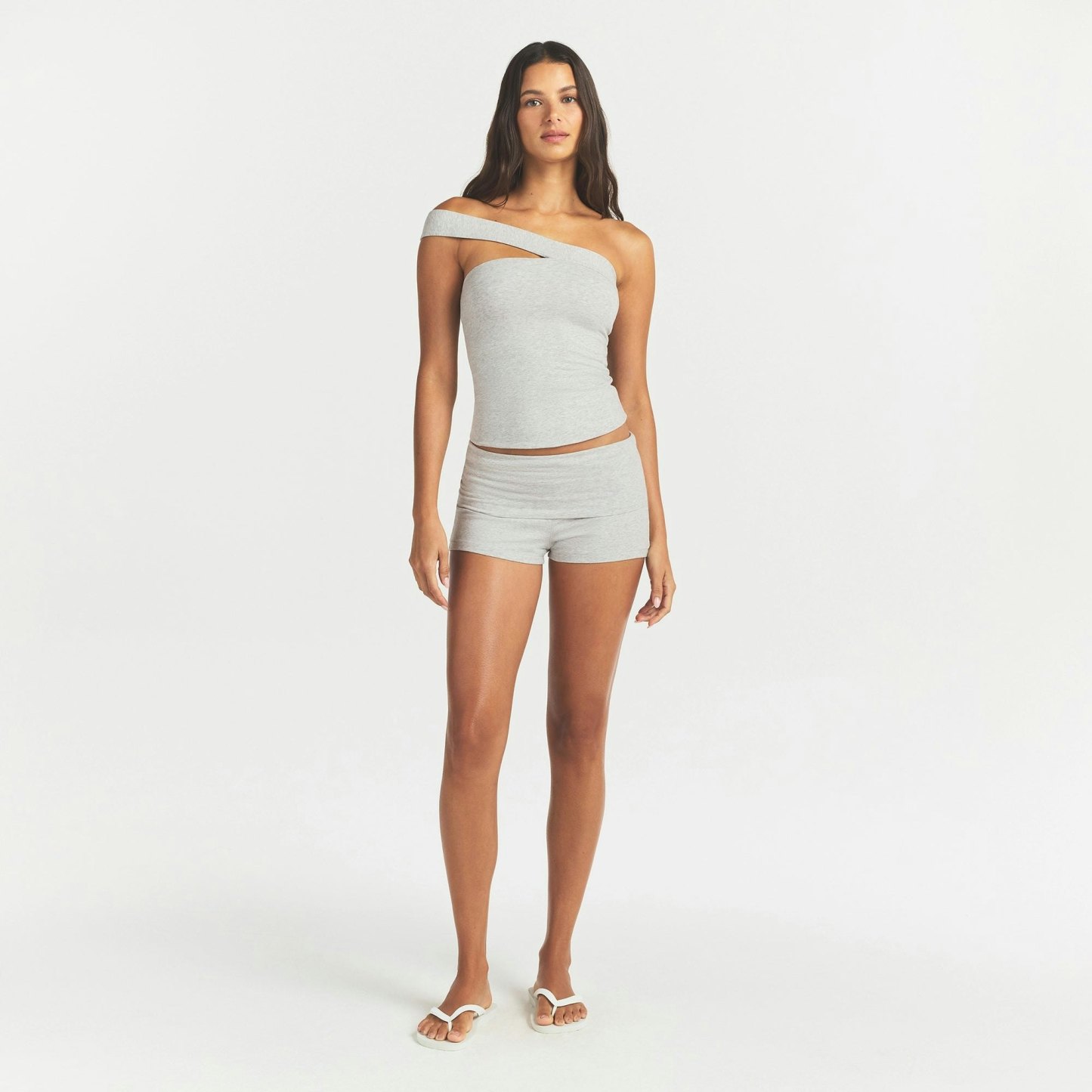 COTTON JERSEY FOLDOVER SHORT - LIGHT HEATHER GREY - image 6