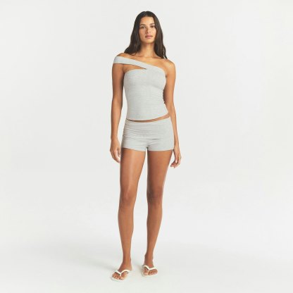 COTTON JERSEY FOLDOVER SHORT - LIGHT HEATHER GREY - image 6