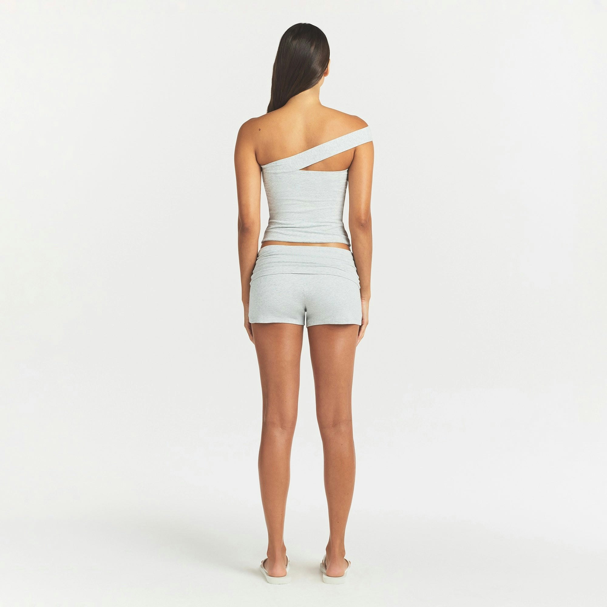 COTTON JERSEY FOLDOVER SHORT - LIGHT HEATHER GREY - image 8