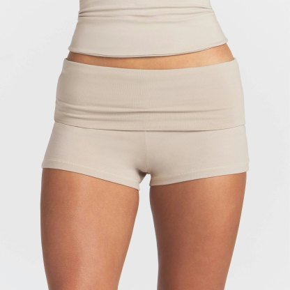 COTTON JERSEY FOLDOVER SHORT - STONE - image 12