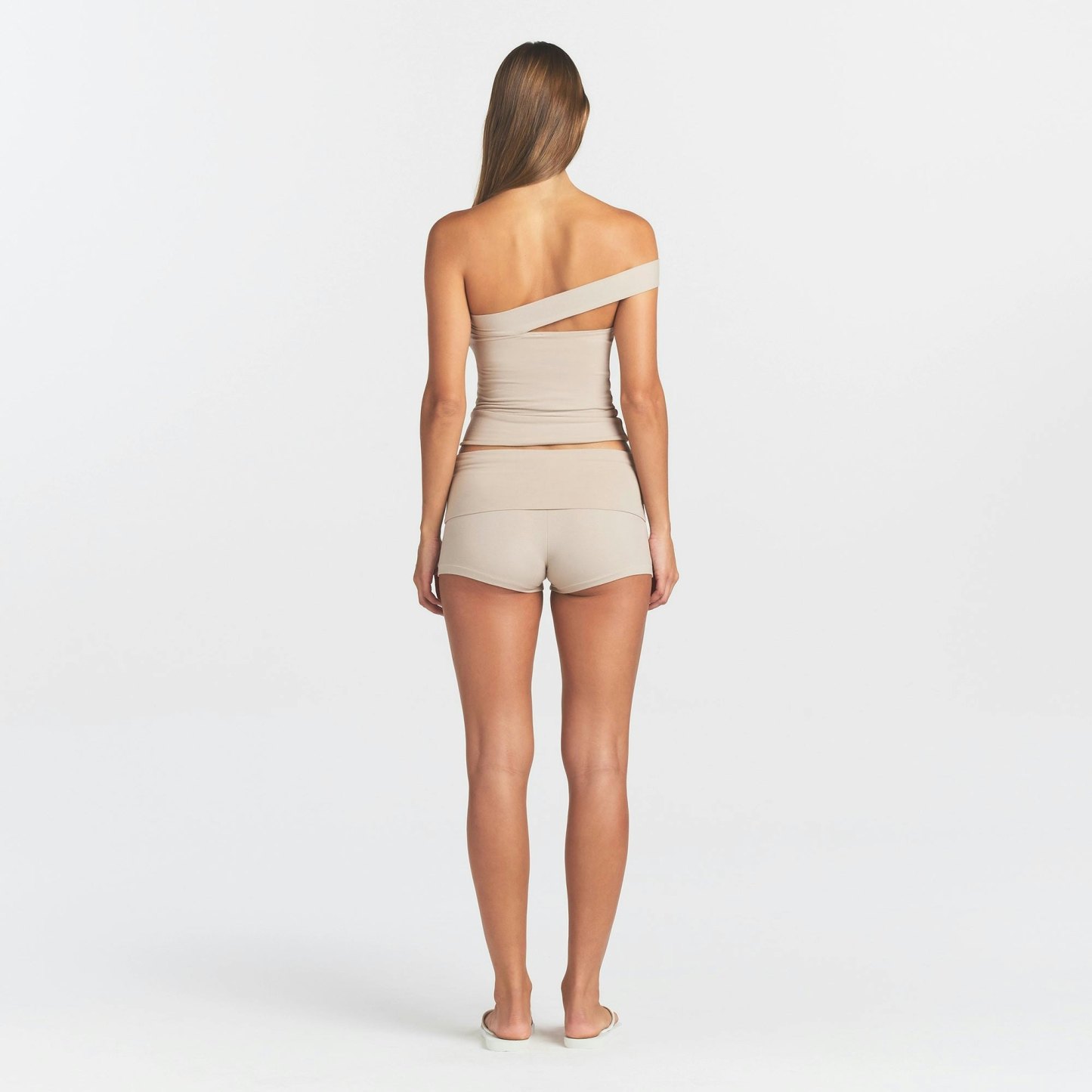COTTON JERSEY FOLDOVER SHORT - STONE - image 13