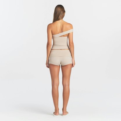 COTTON JERSEY FOLDOVER SHORT - STONE - image 13