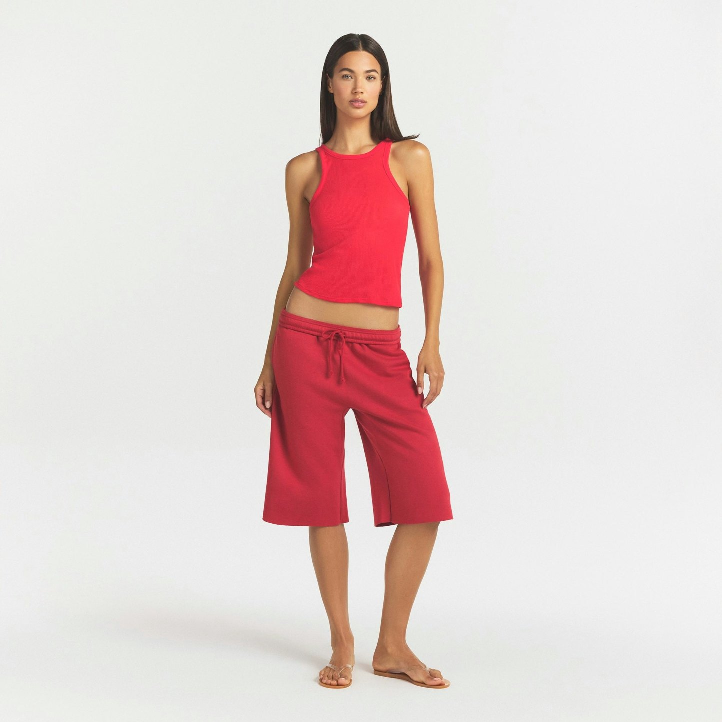 COTTON FLEECE LONG SHORT - WASHED RED