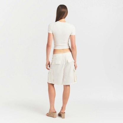 WOVEN COTTON OVERSIZED CARGO SHORT - EGRET - image 13