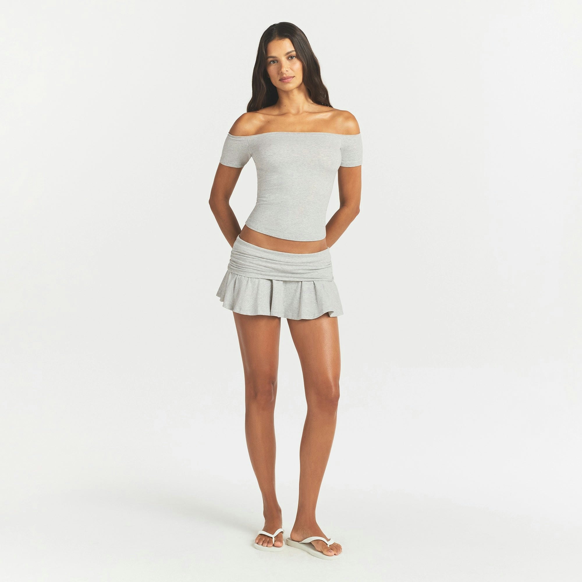 COTTON JERSEY FOLDOVER MINI SKORT - LIGHT HEATHER GREY - image 10