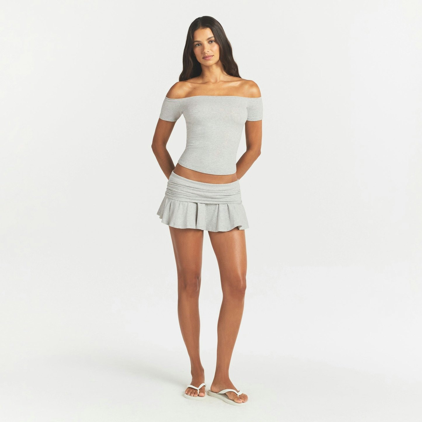 COTTON JERSEY FOLDOVER MINI SKORT - LIGHT HEATHER GREY - image 10