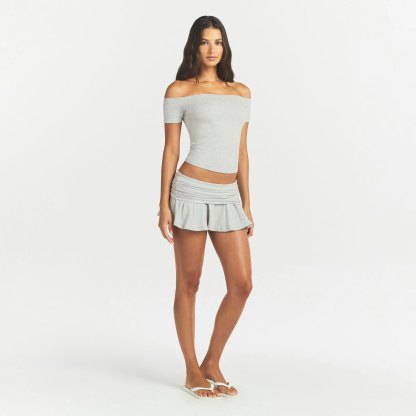 COTTON JERSEY FOLDOVER MINI SKORT - LIGHT HEATHER GREY - image 12