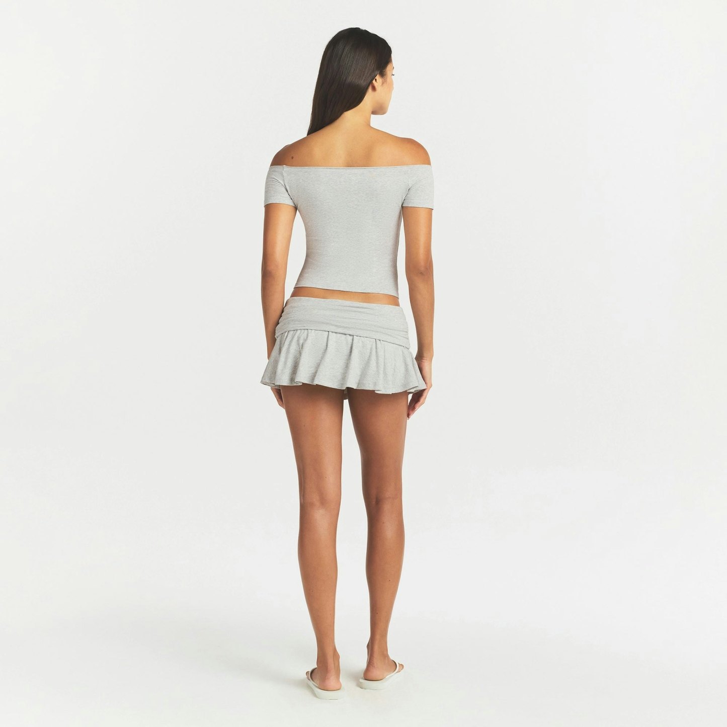 COTTON JERSEY FOLDOVER MINI SKORT - LIGHT HEATHER GREY - image 13