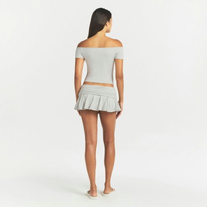 COTTON JERSEY FOLDOVER MINI SKORT - LIGHT HEATHER GREY - image 13