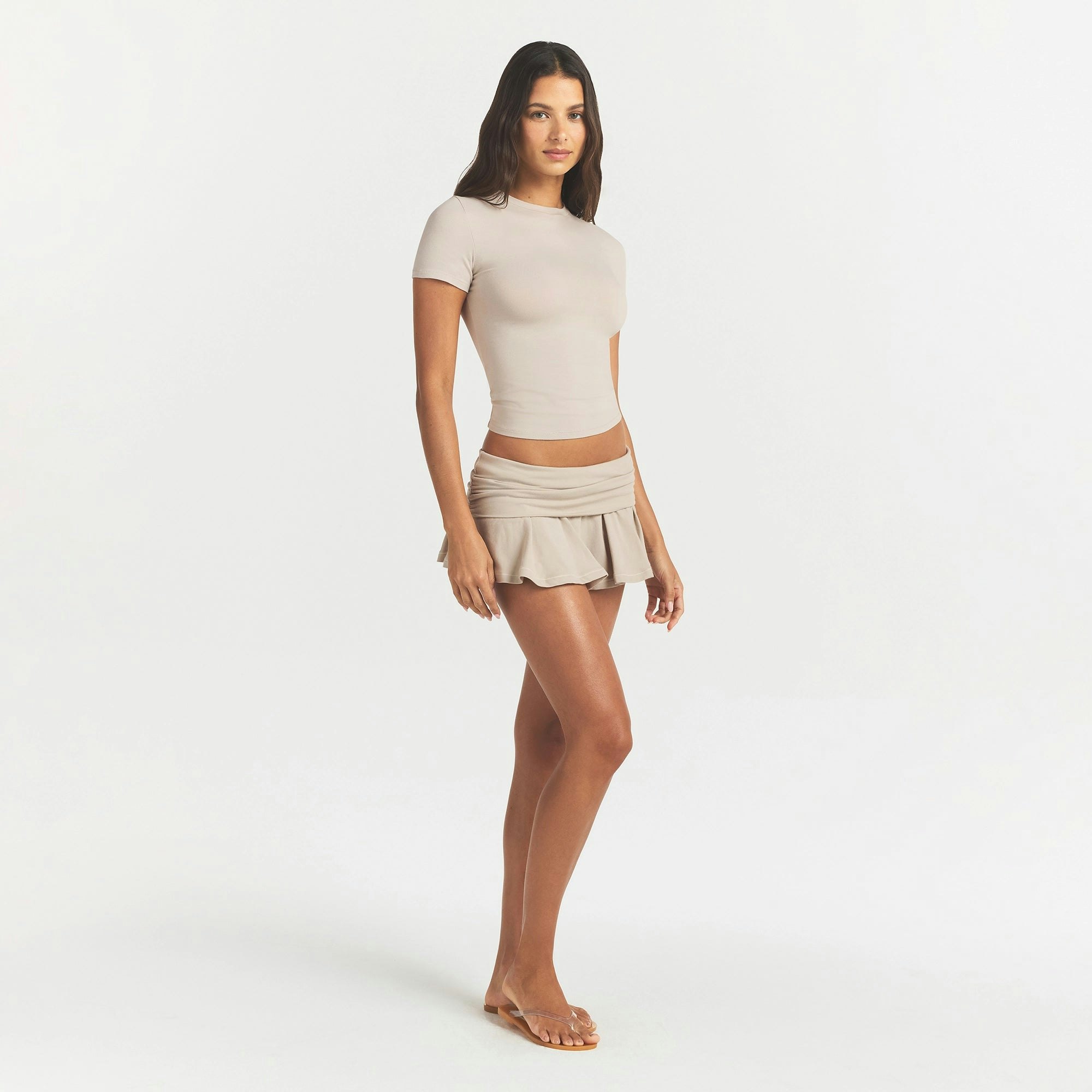 COTTON JERSEY FOLDOVER MINI SKORT - STONE - image 17
