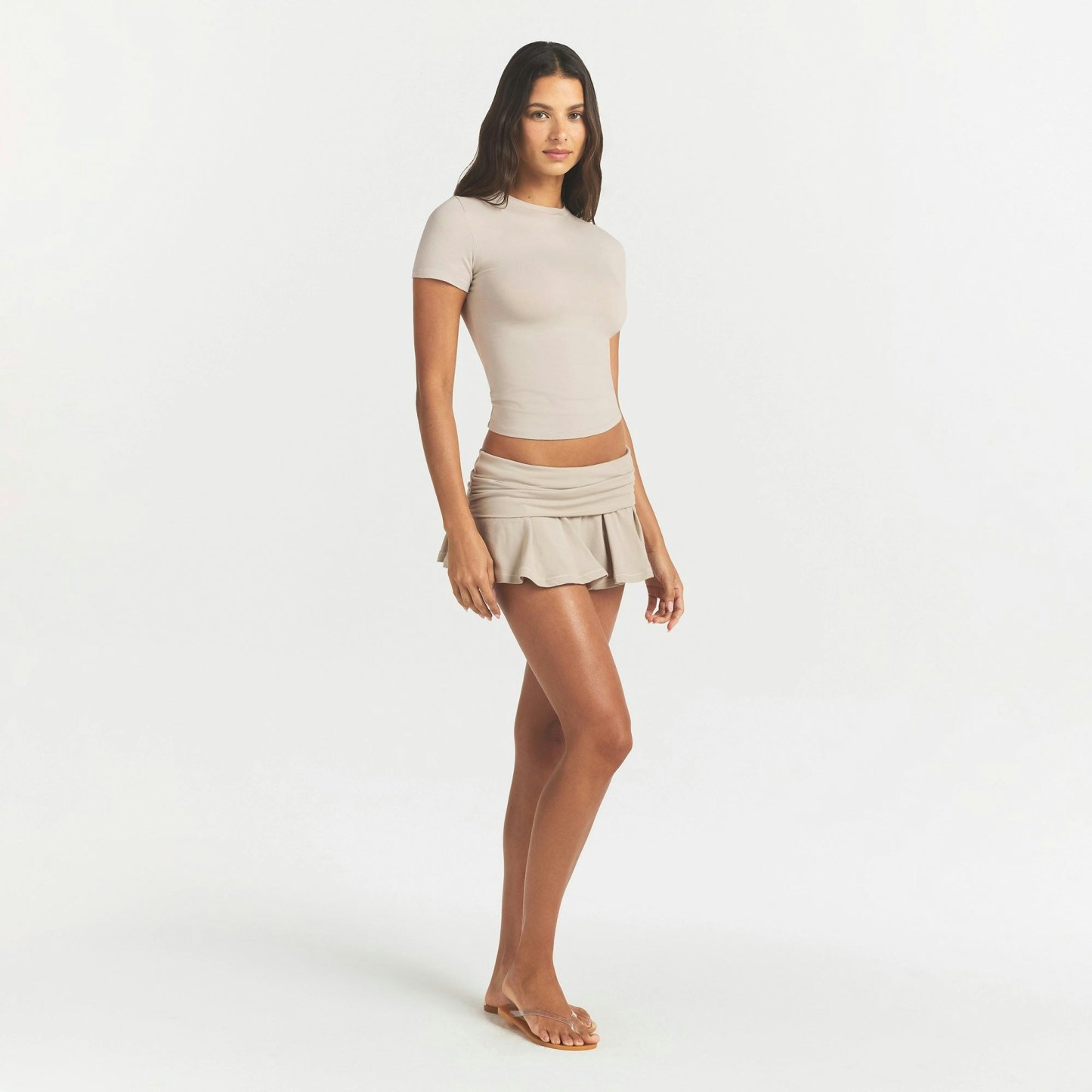 COTTON JERSEY FOLDOVER MINI SKORT - STONE - image 17