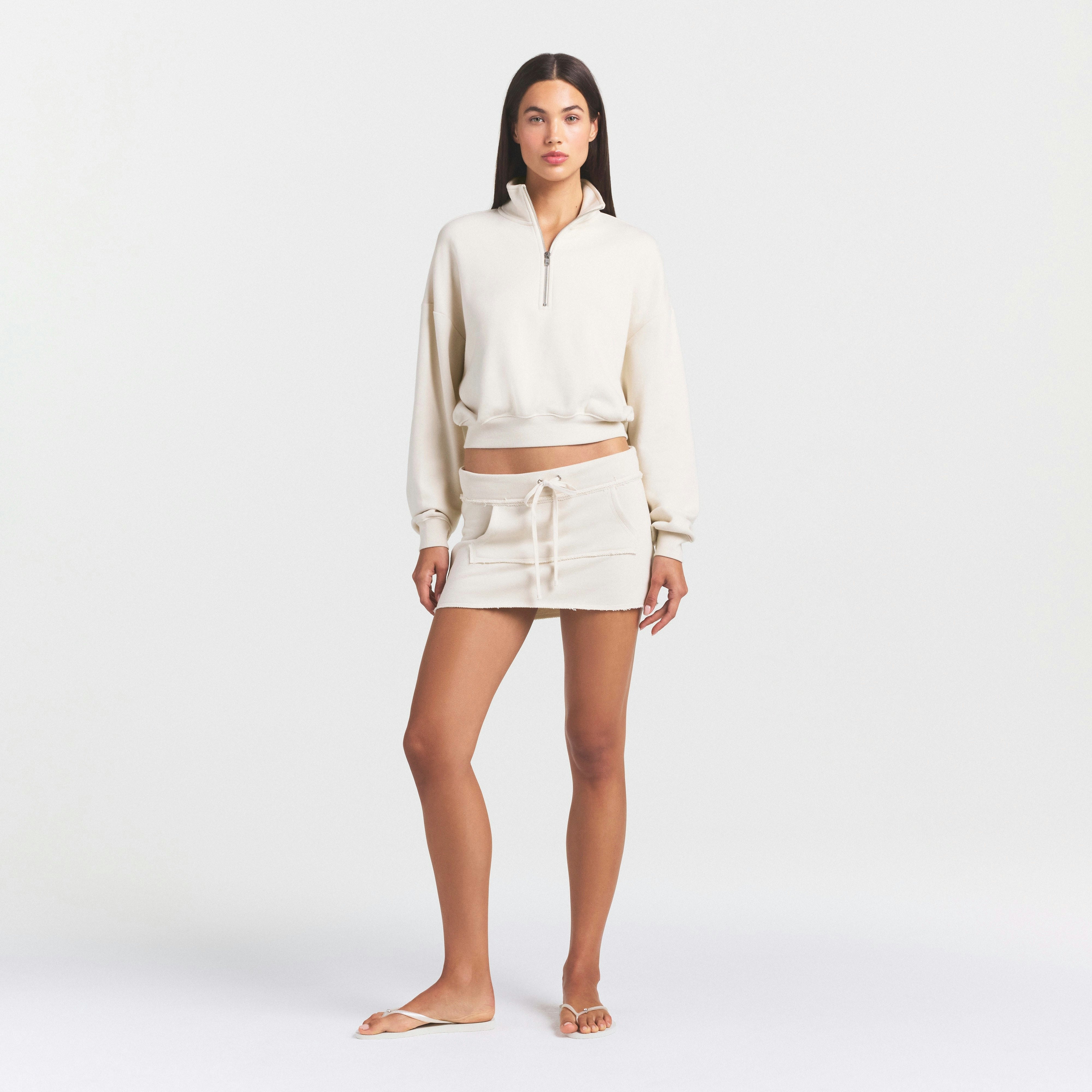 DRAPEY FRENCH TERRY MINI SKIRT - BUFF - image 7