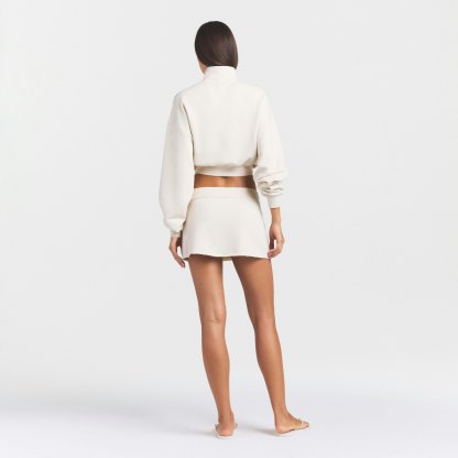 DRAPEY FRENCH TERRY MINI SKIRT - BUFF - image 9