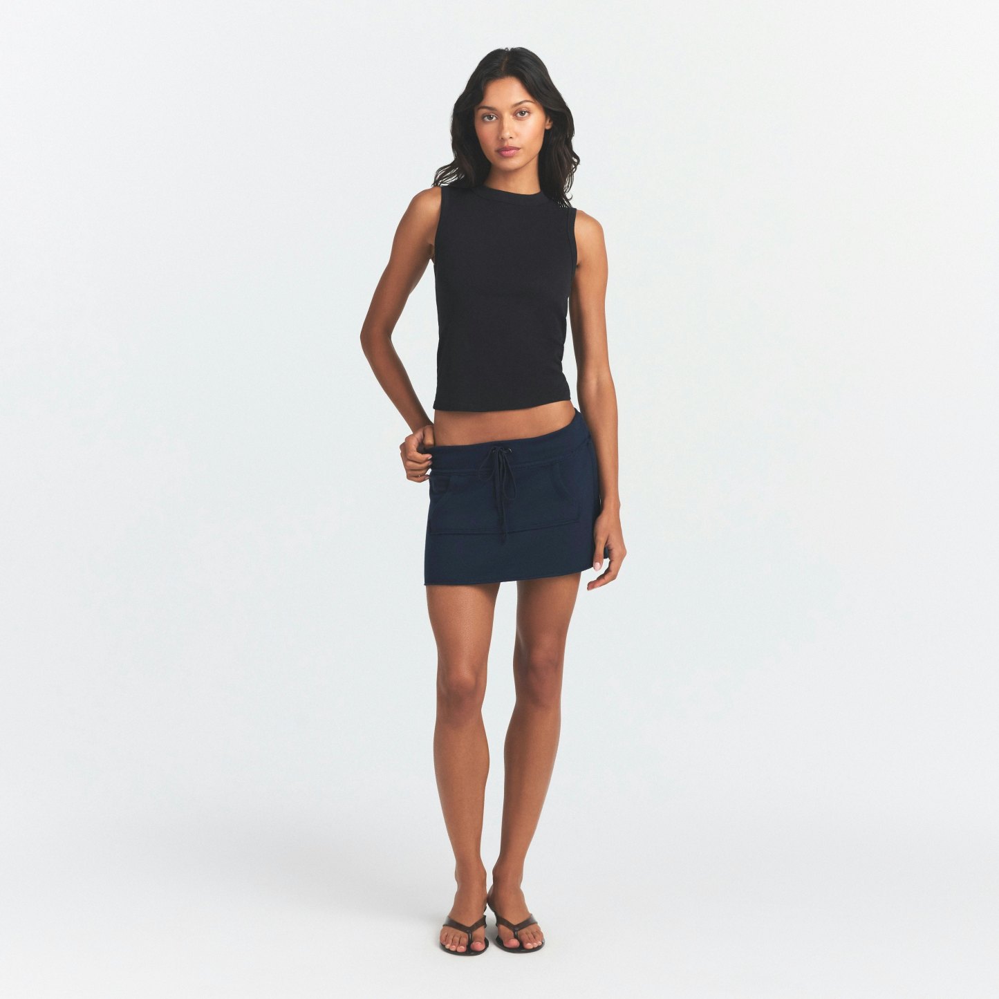 DRAPEY FRENCH TERRY MINI SKIRT - NAVY