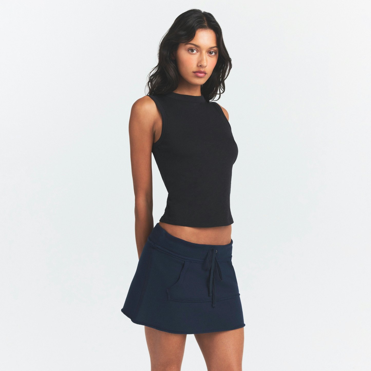 DRAPEY FRENCH TERRY MINI SKIRT - NAVY - image 2