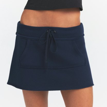 DRAPEY FRENCH TERRY MINI SKIRT - NAVY - image 3
