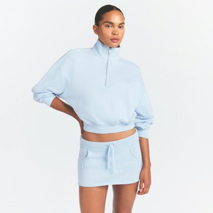 DRAPEY FRENCH TERRY MINI SKIRT - POWDER BLUE - image 13