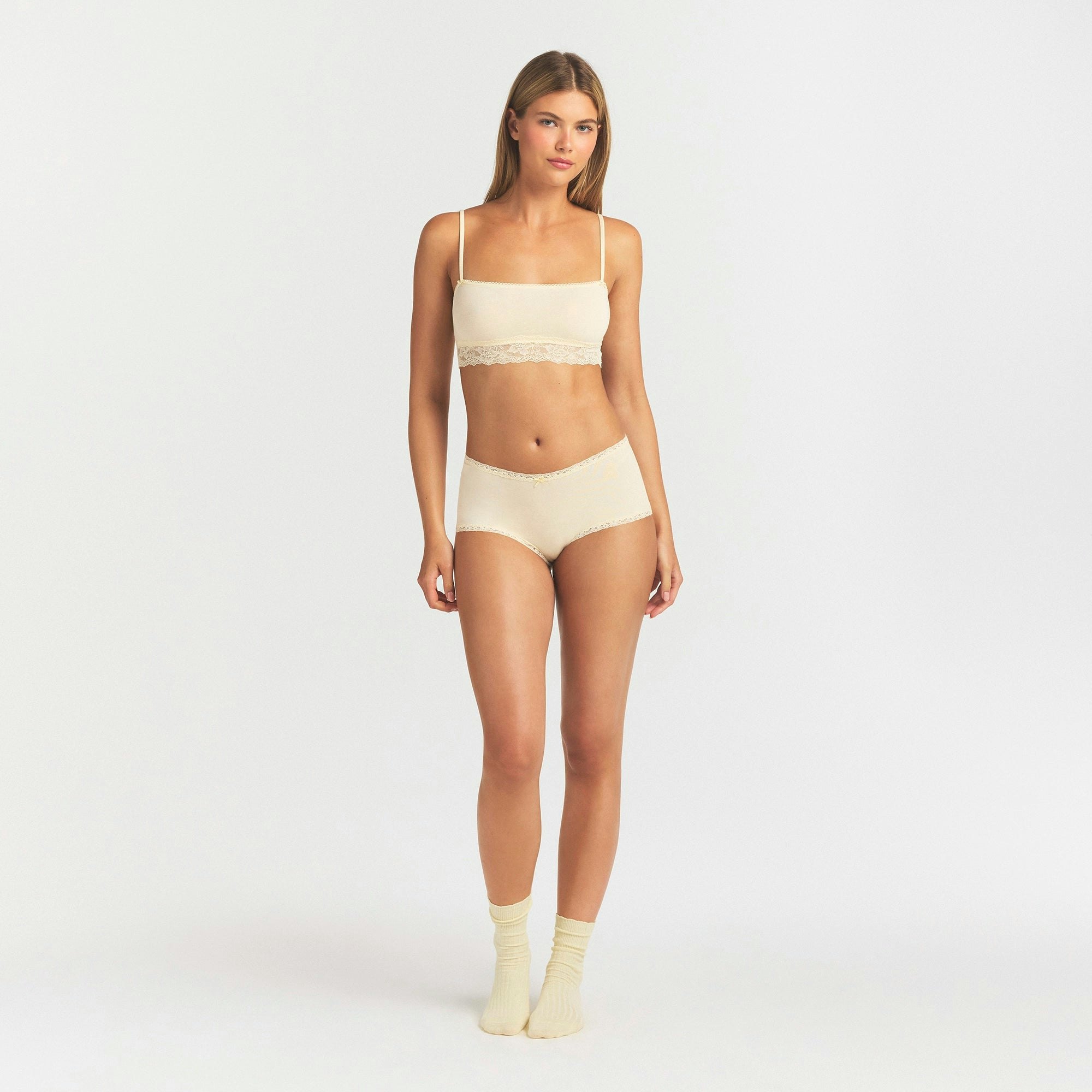 LIGHTWEIGHT COTTON LACE BOY SHORT - BUTTER TONAL