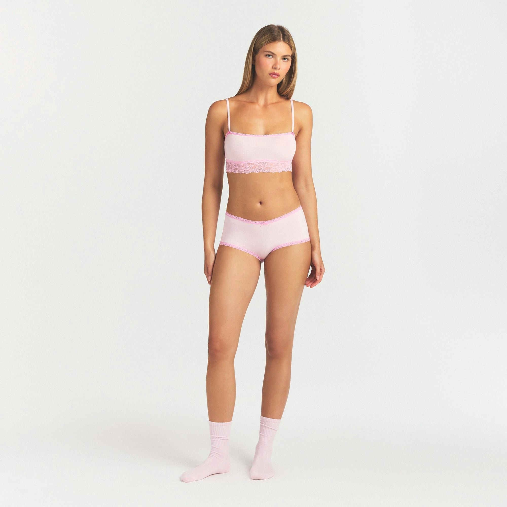 LIGHTWEIGHT COTTON LACE BOY SHORT - CHERRY BLOSSOM