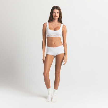 LIGHTWEIGHT COTTON LACE BOY SHORT - SNOW