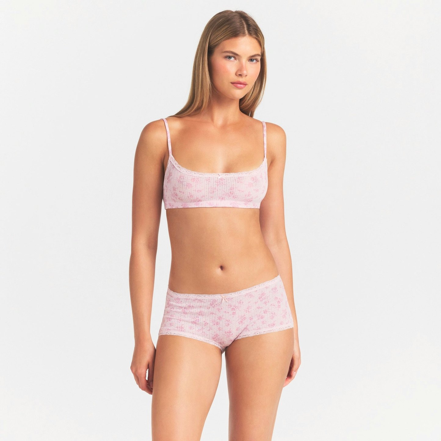 LIGHTWEIGHT COTTON POINTELLE LACE BOY SHORT - BLOOM DAINTY FLORAL