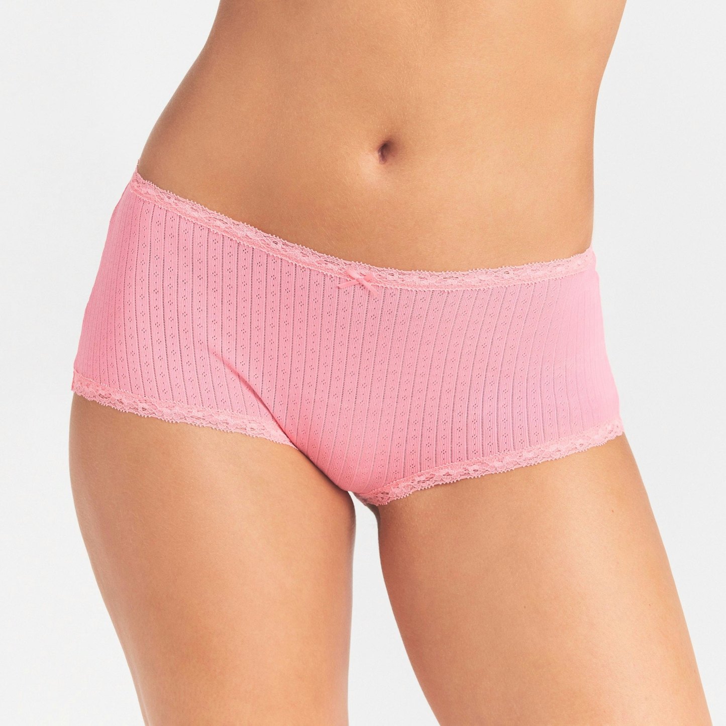 LIGHTWEIGHT COTTON POINTELLE LACE BOY SHORT - MELON TONAL