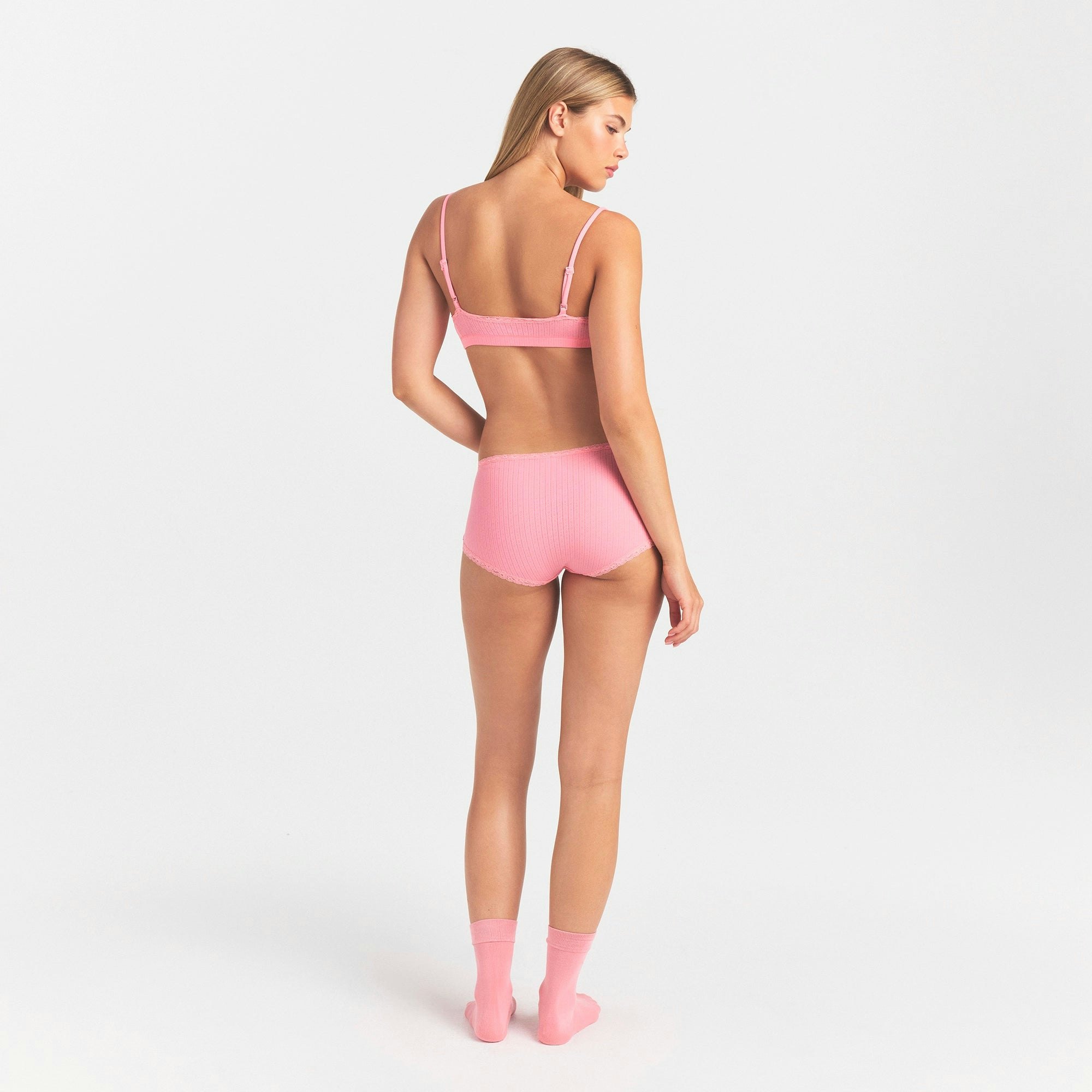 LIGHTWEIGHT COTTON POINTELLE LACE BOY SHORT - MELON TONAL
