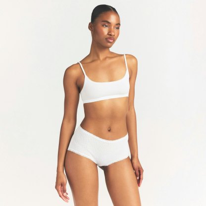 LIGHTWEIGHT COTTON POINTELLE LACE BOY SHORT - SNOW