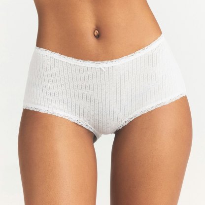 LIGHTWEIGHT COTTON POINTELLE LACE BOY SHORT - SNOW