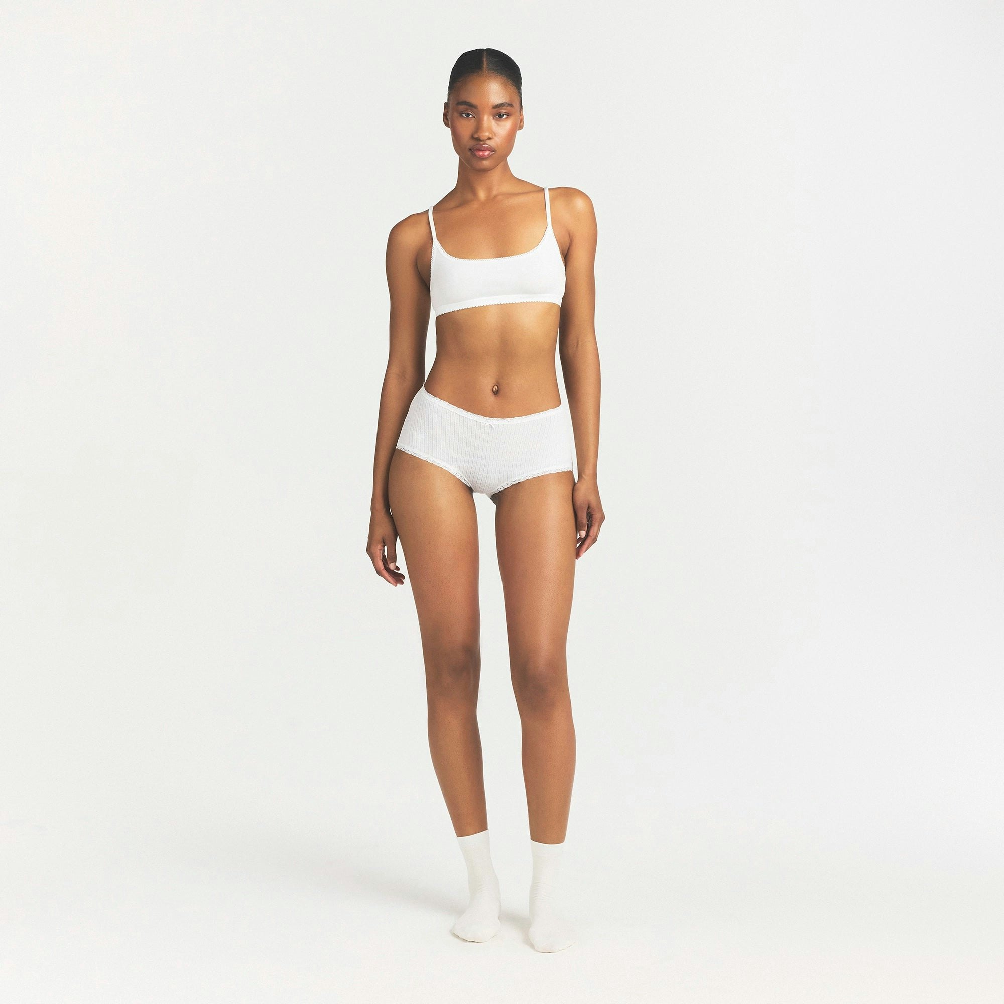 LIGHTWEIGHT COTTON POINTELLE LACE BOY SHORT - SNOW