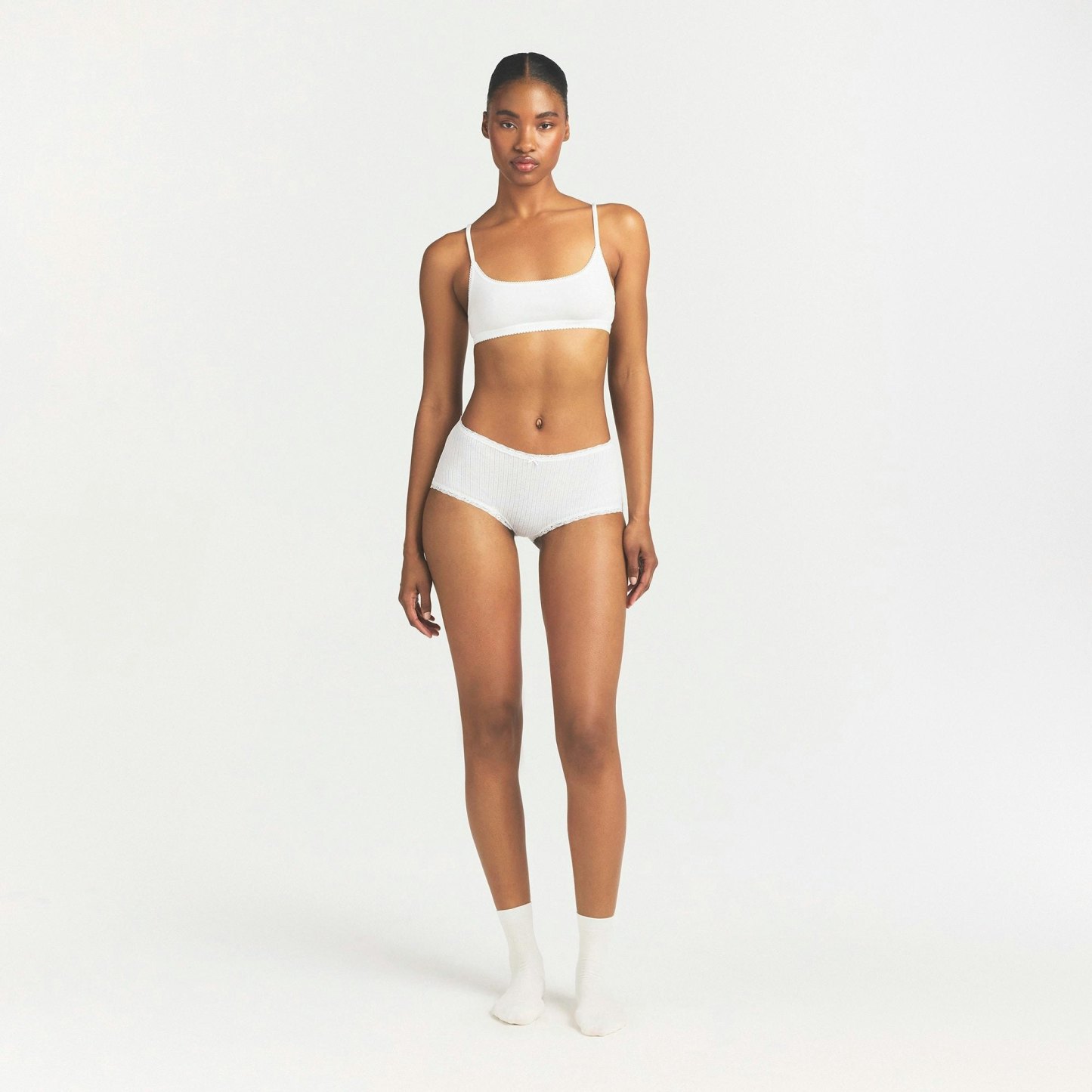 LIGHTWEIGHT COTTON POINTELLE LACE BOY SHORT - SNOW