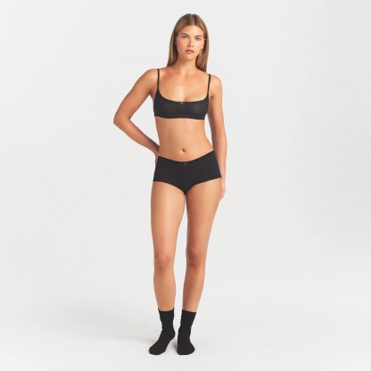 LIGHTWEIGHT COTTON POINTELLE LACE BOY SHORT - SOOT TONAL