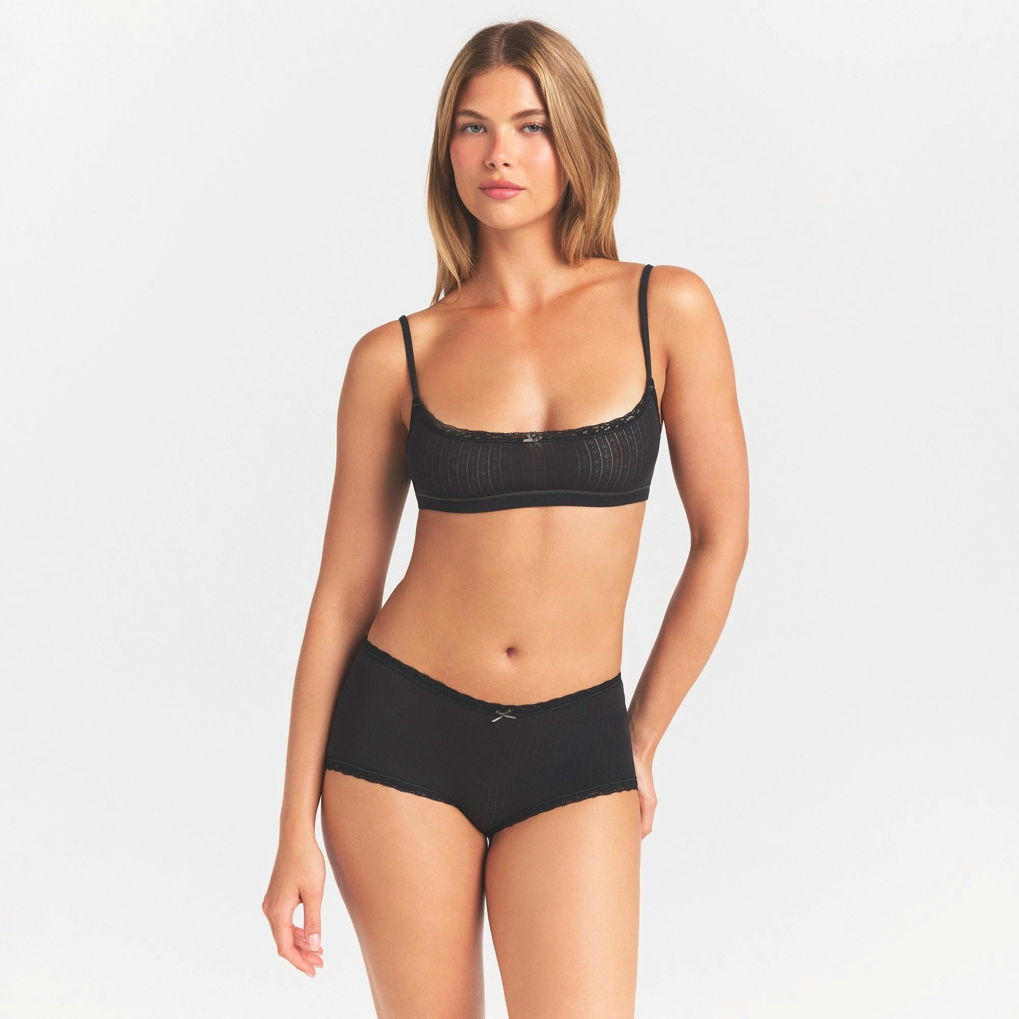 LIGHTWEIGHT COTTON POINTELLE LACE BOY SHORT - SOOT TONAL