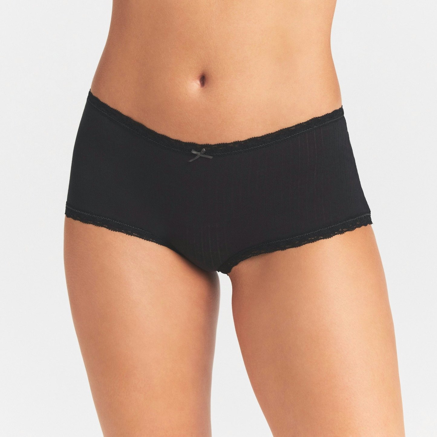 LIGHTWEIGHT COTTON POINTELLE LACE BOY SHORT - SOOT TONAL