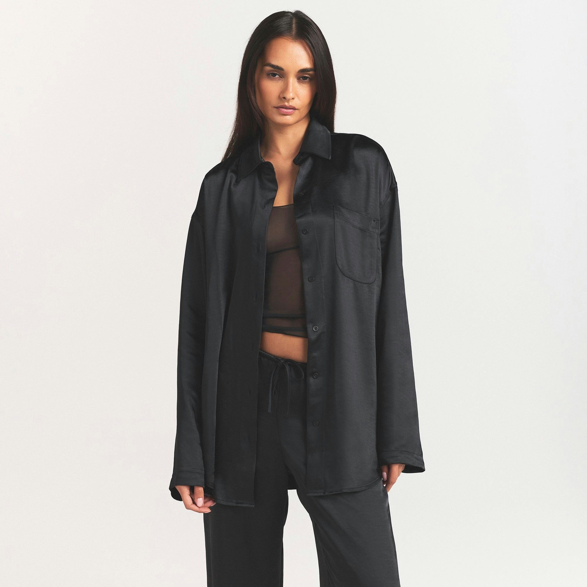 LIGHTWEIGHT SATIN OVERSIZED SHIRT - OBSIDIAN - image 2