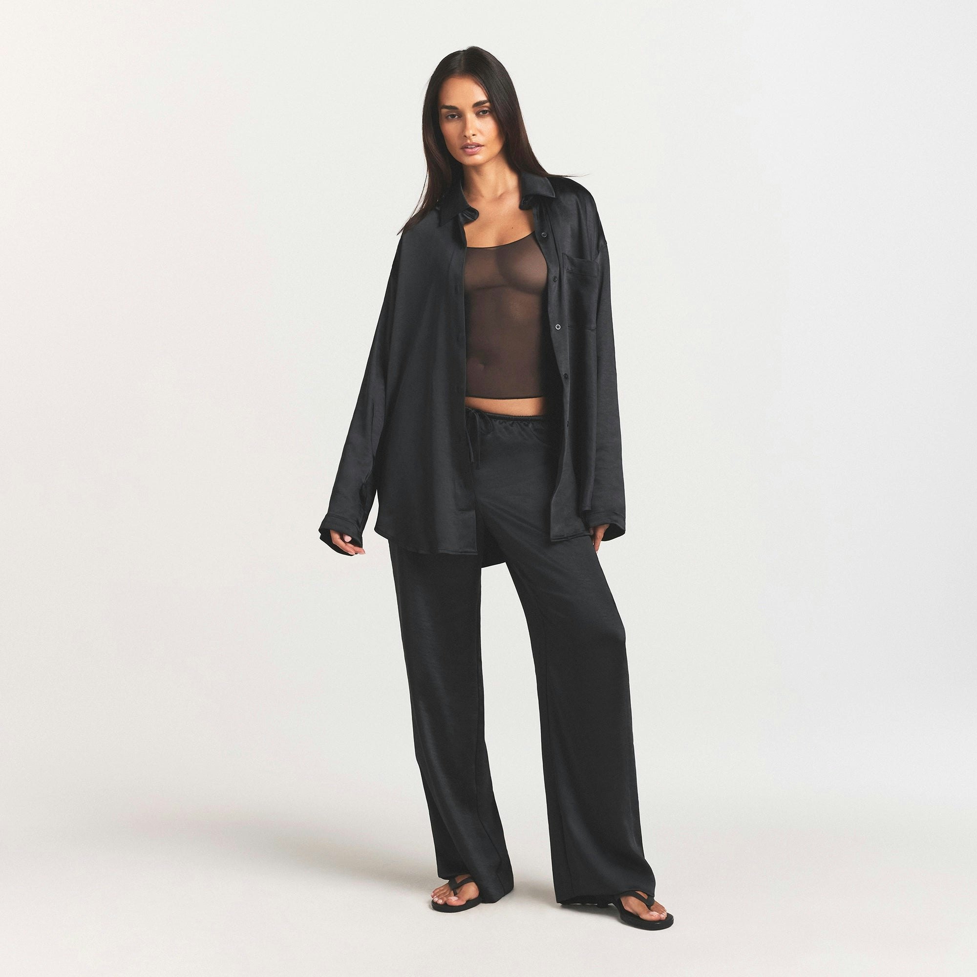 LIGHTWEIGHT SATIN OVERSIZED SHIRT - OBSIDIAN
