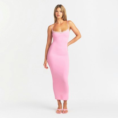 FITS EVERYBODY LACE LONG SLIP DRESS - BUBBLE GUM TONAL - image 7