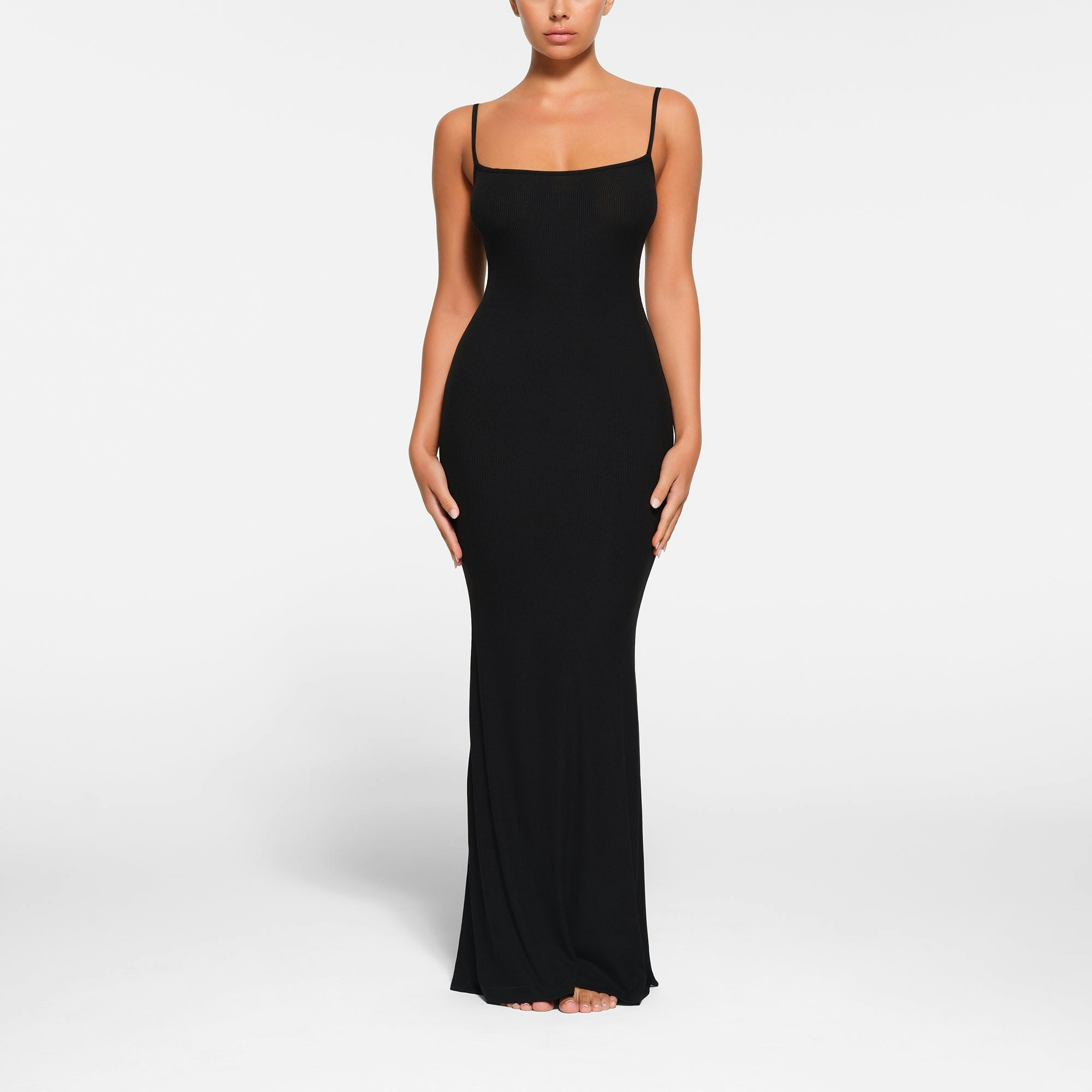 SOFT LOUNGE PETITE LONG SLIP DRESS - ONYX