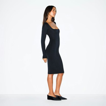 SMOOTH LAYERS SQUARE NECK MIDI DRESS - OBSIDIAN - image 4