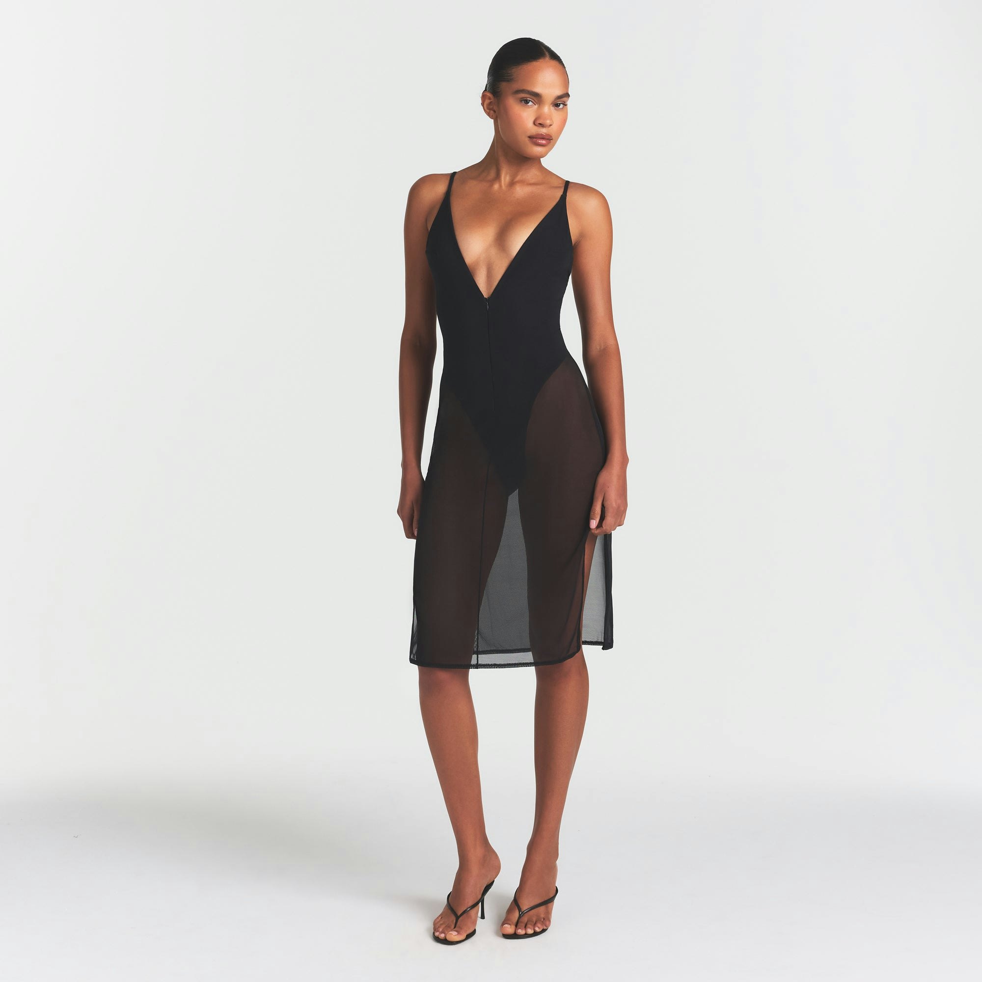 SKIMS BODY MESH PLUNGE MIDI DRESS - ONYX - image 7