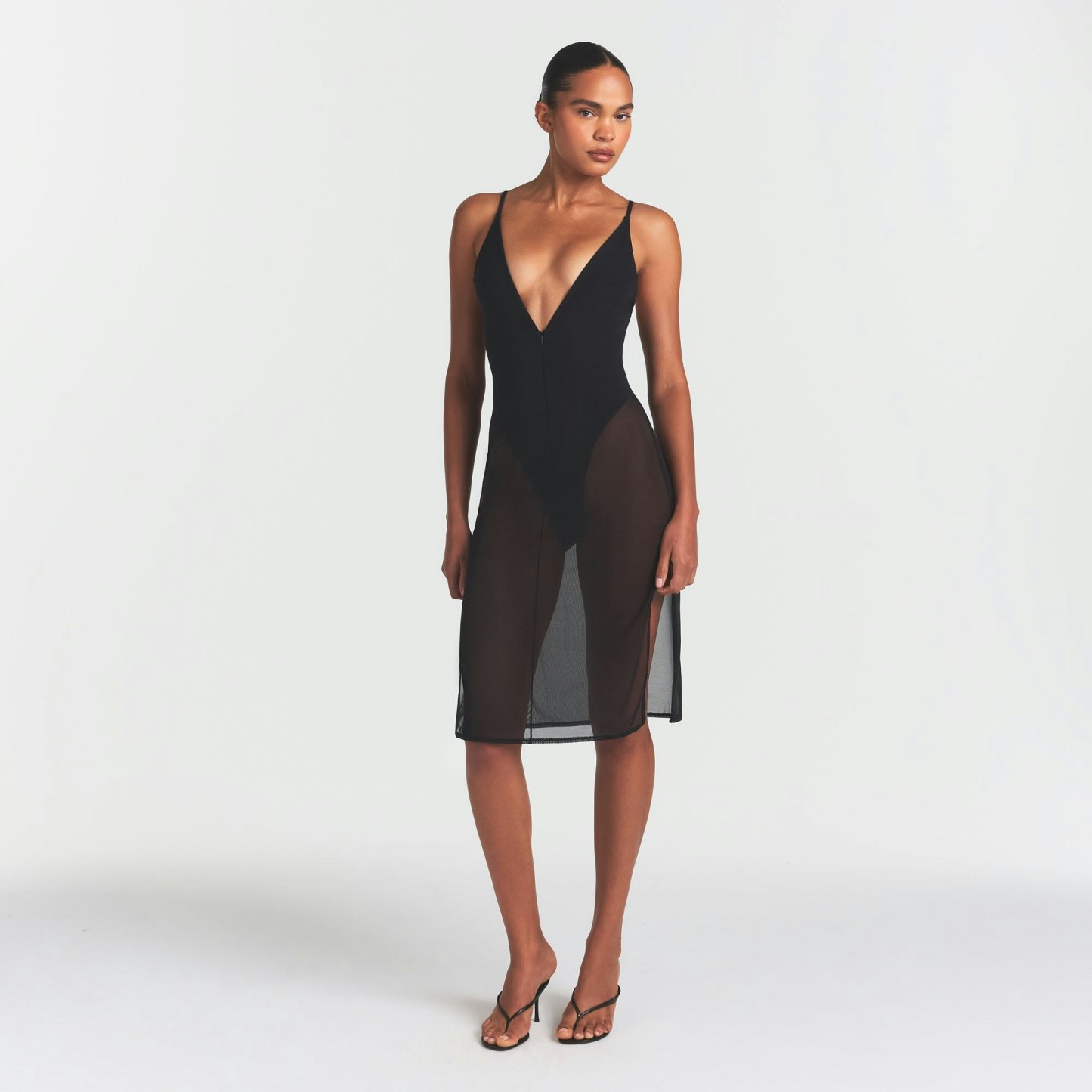 SKIMS BODY MESH PLUNGE MIDI DRESS - ONYX - image 7