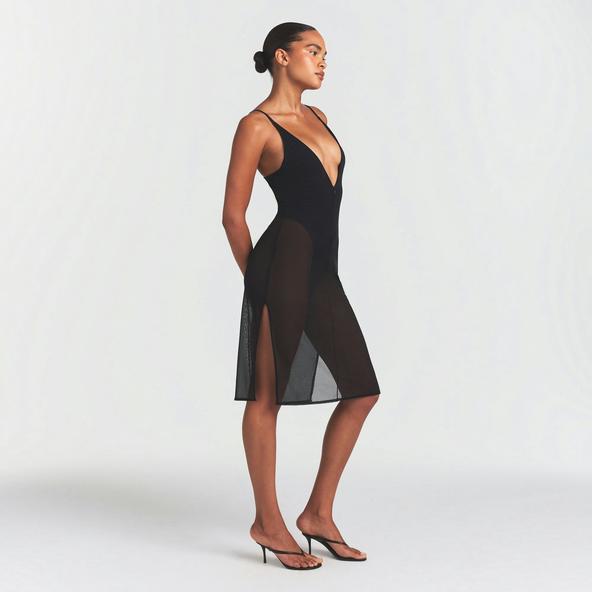 SKIMS BODY MESH PLUNGE MIDI DRESS - ONYX - image 9