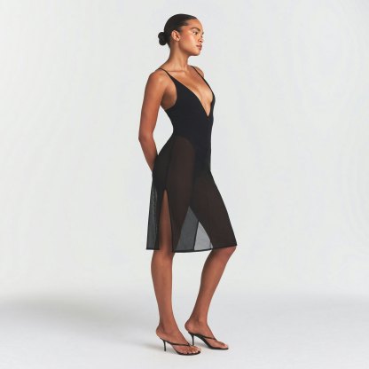 SKIMS BODY MESH PLUNGE MIDI DRESS - ONYX - image 9