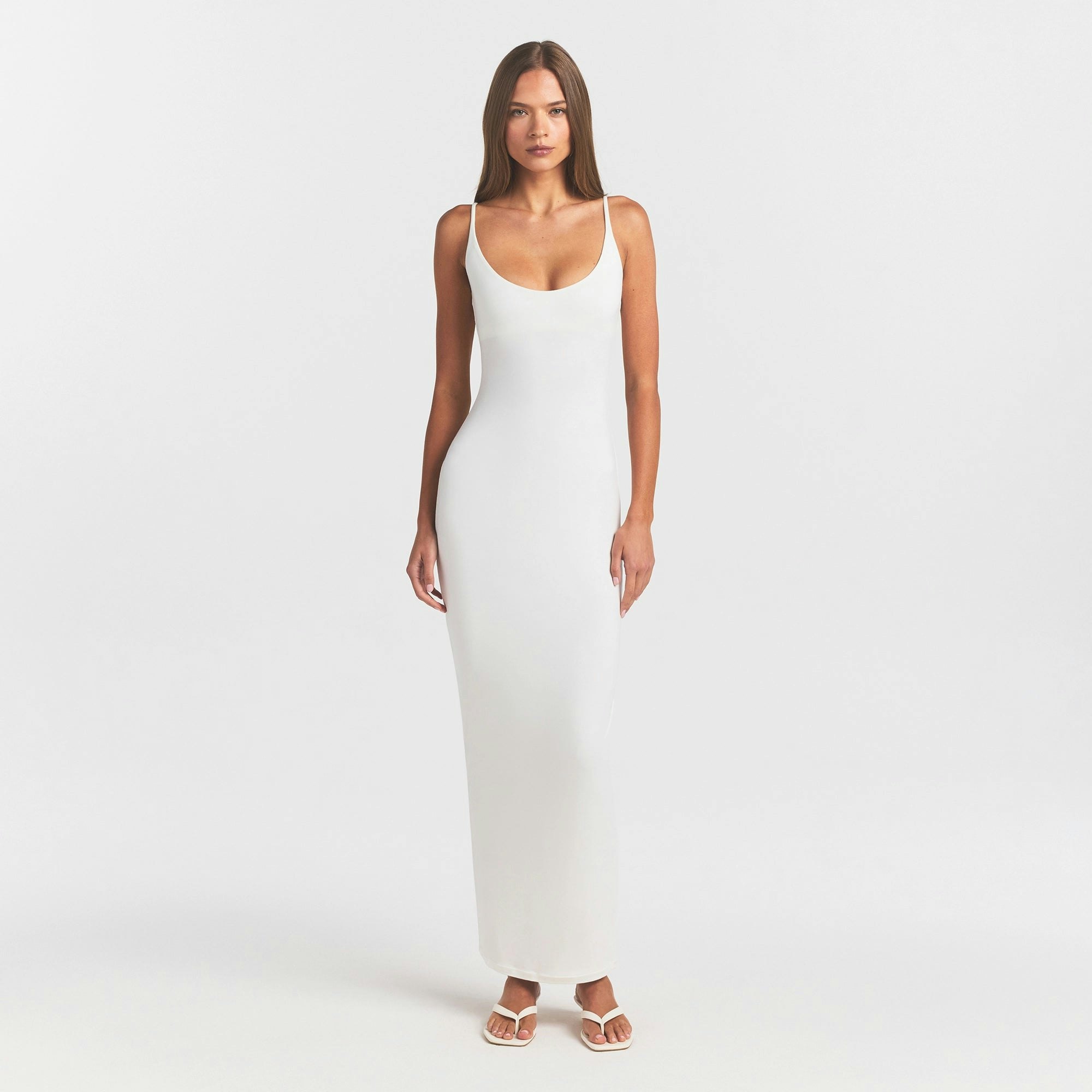 SMOOTH LAYERS SCOOP NECK LONG DRESS - EGRET - image 7