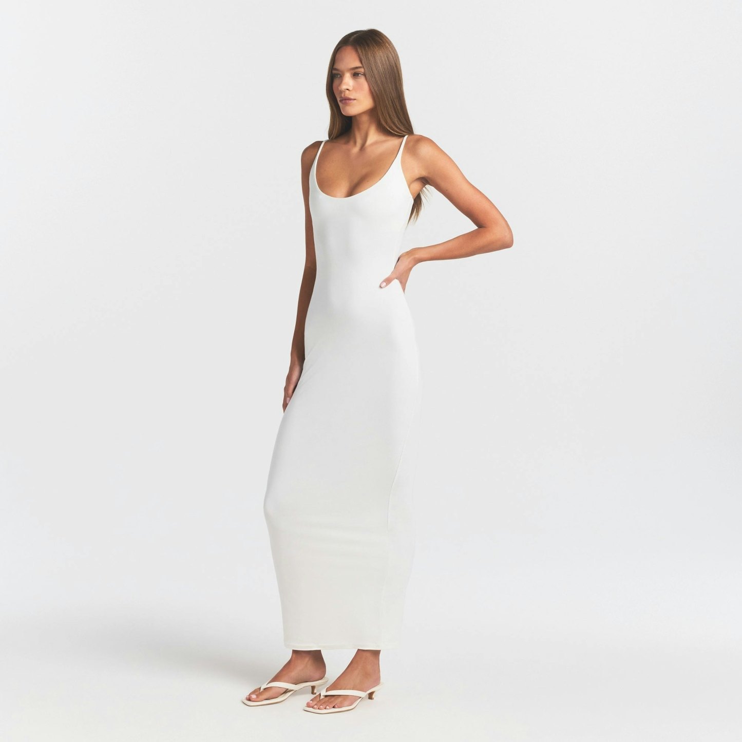 SMOOTH LAYERS SCOOP NECK LONG DRESS - EGRET - image 9