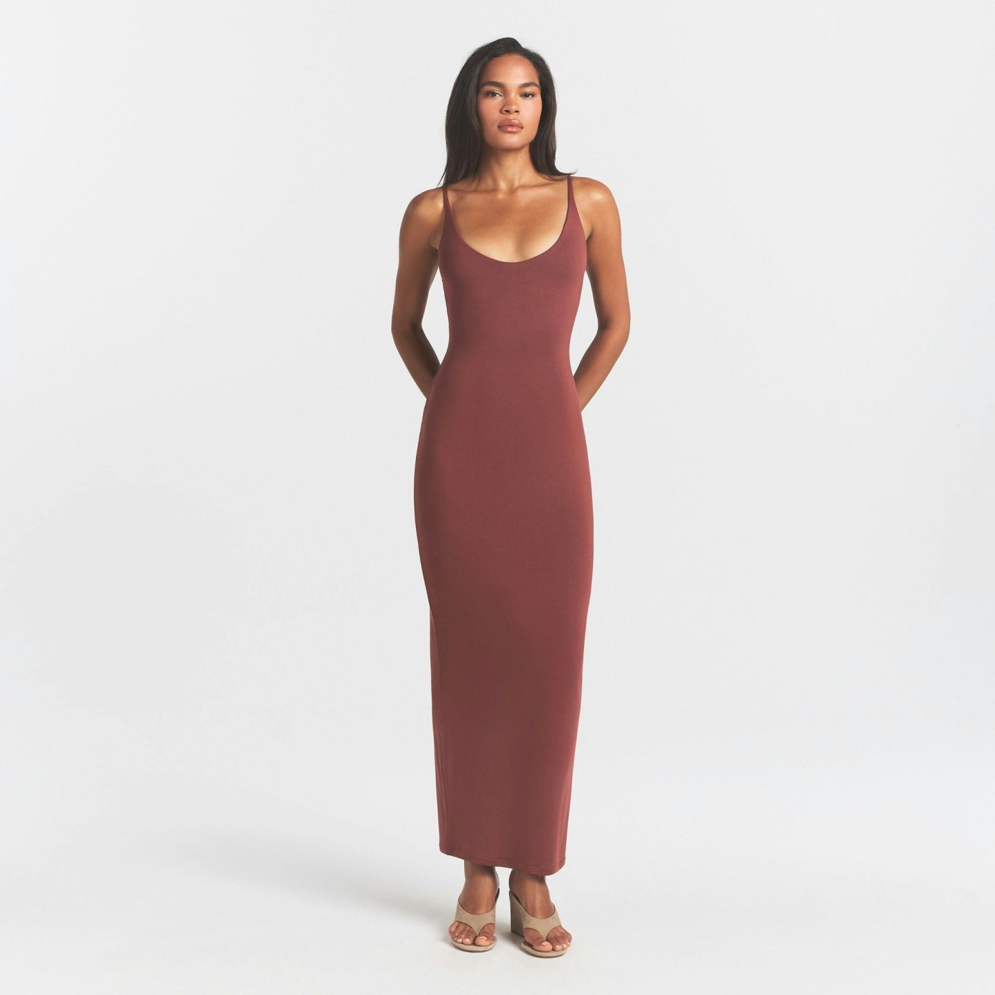 SMOOTH LAYERS SCOOP NECK LONG DRESS - HENNA - image 13