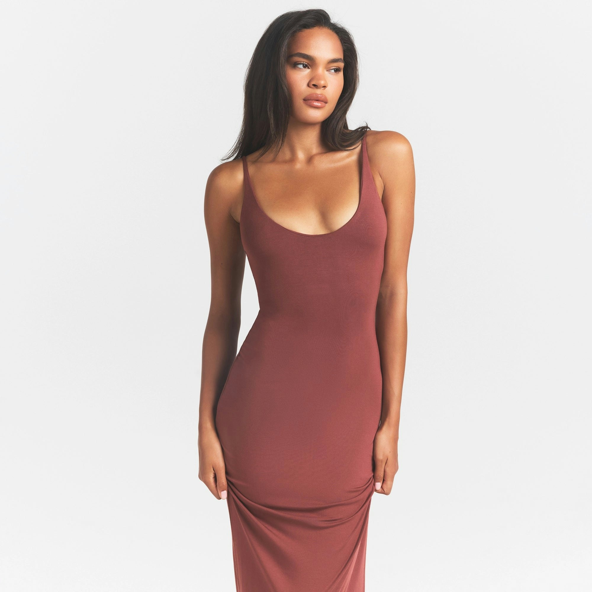 SMOOTH LAYERS SCOOP NECK LONG DRESS - HENNA - image 14
