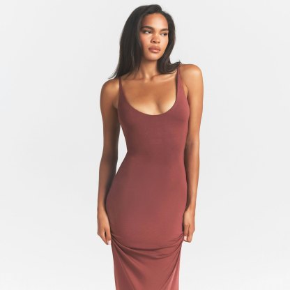 SMOOTH LAYERS SCOOP NECK LONG DRESS - HENNA - image 14