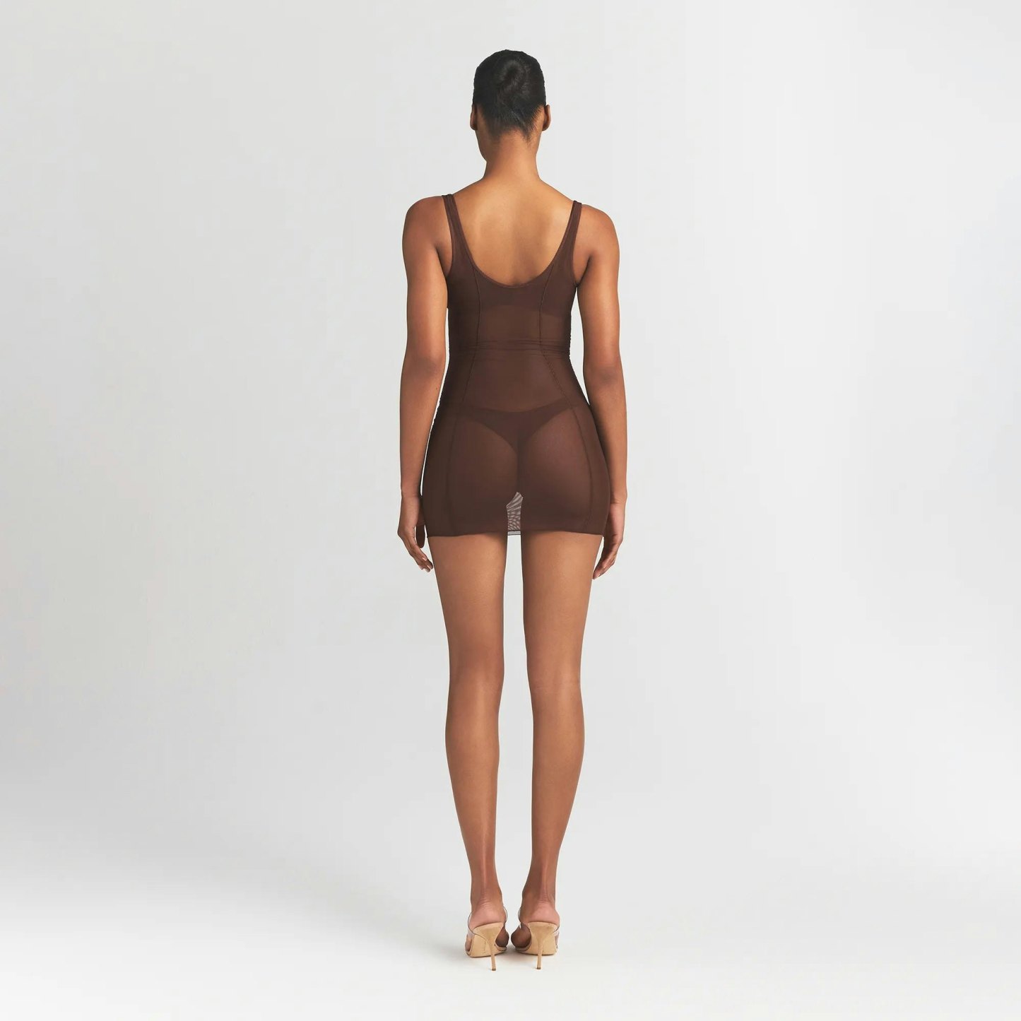 POWER MESH SHAPEWEAR OPEN BUST SLIP DRESS - COCOA
