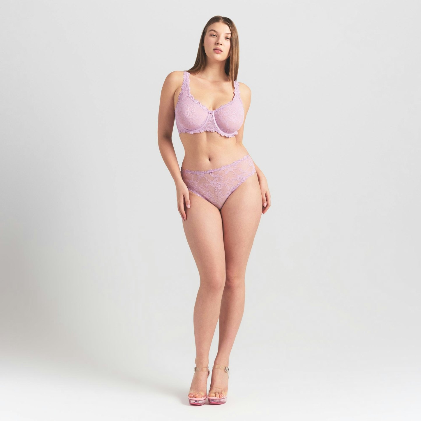 STRETCH LACE UNLINED FULL COVERAGE BRA - BABY PINK - image 7